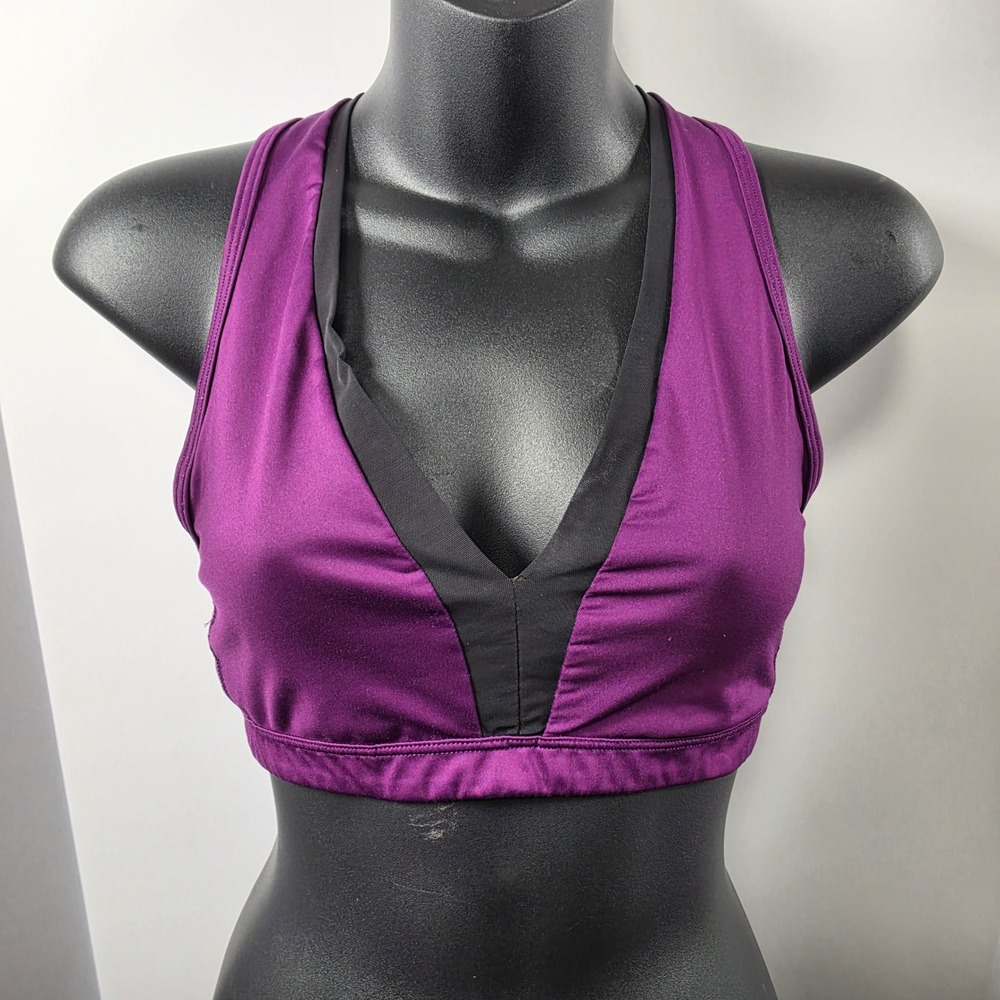 Victoria's Secret Womens's Sport Bra Purple V-Neck Size Medium Strappy Back